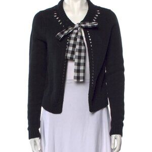 Manoush Wool Blend Cardigan Black Gingham Bow Preppy Small